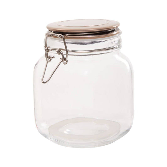 Luca Square 1050ml Glass Jar With Champagne Lid