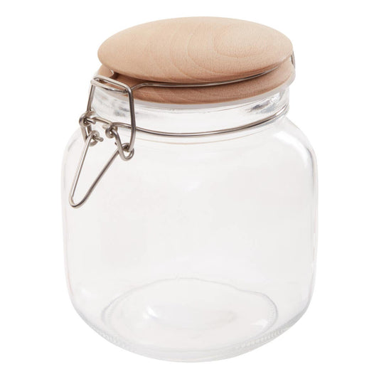 Luca Square 1050ml Glass Jar With Wooden Lid