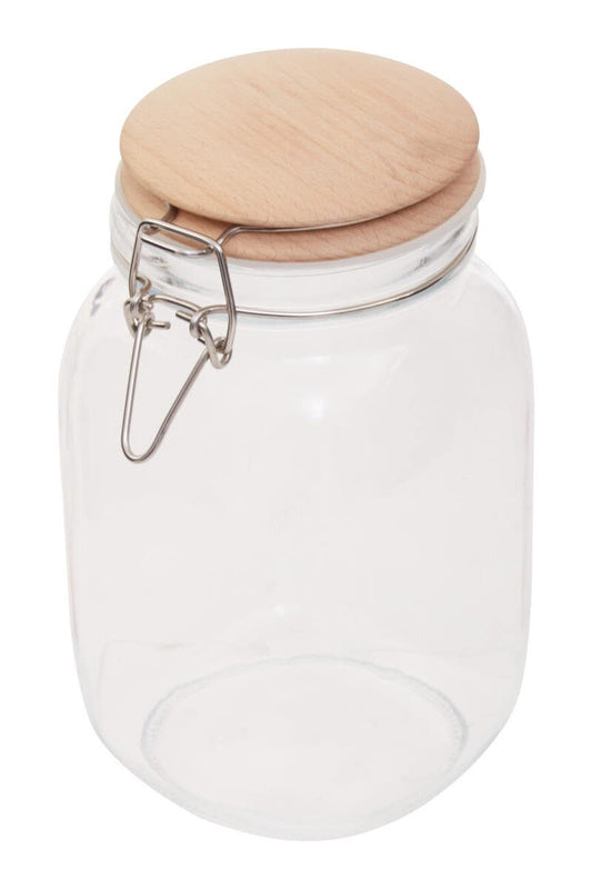 Luca Square 1550ml Glass Jar With Wooden Lid