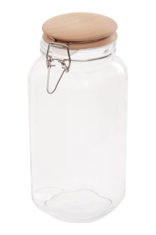 Luca Square 2150ml Glass Jar With Wooden Lid.