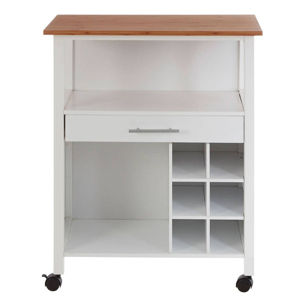 Harlow White and Bamboo Top 1 Drawer Kitchen Trolley