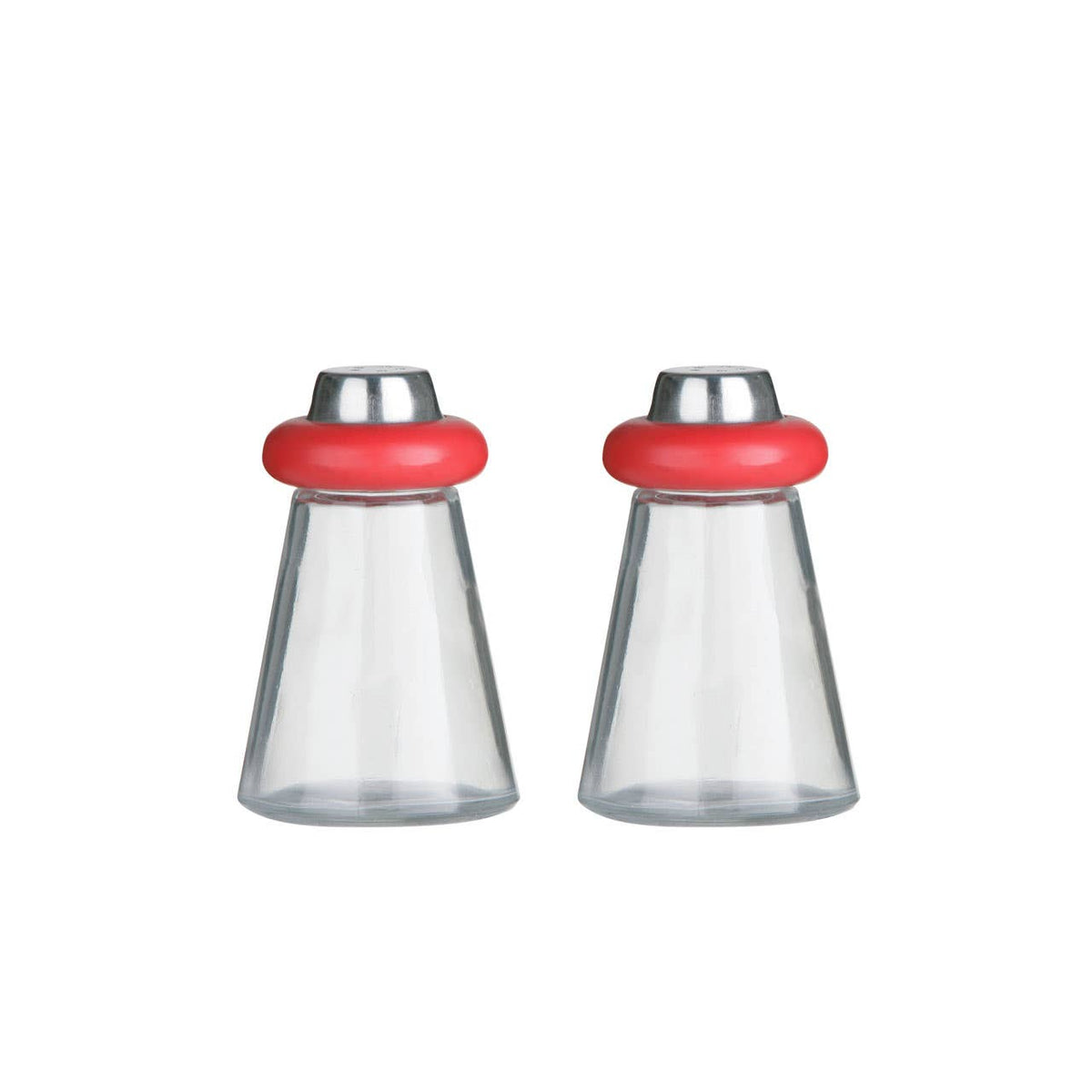 Cone Condiments Red Plastic/Glass Salt and Pepper Shakers