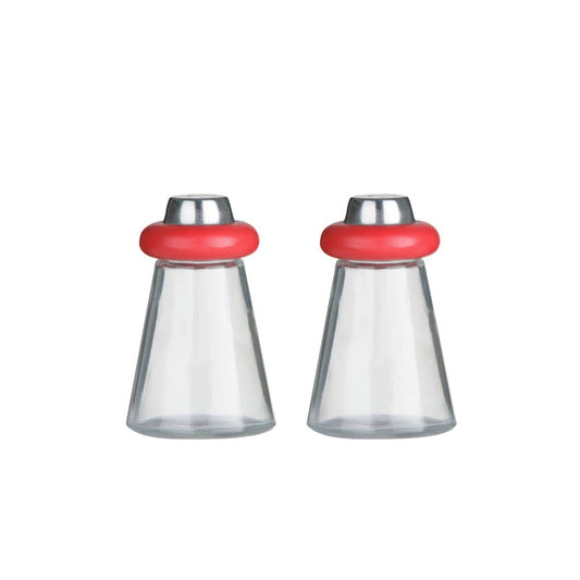 Cone Condiments Red Plastic/Glass Salt and Pepper Shakers