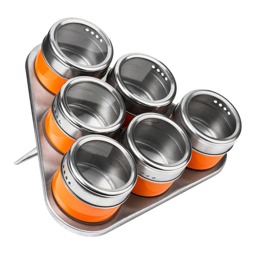 Orange Magnetic Spice Jars With Triangular Tray