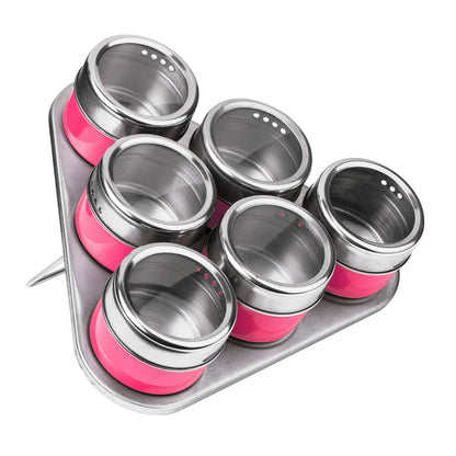 Hot Pink Magnetic Spice Jars With Triangular Tray