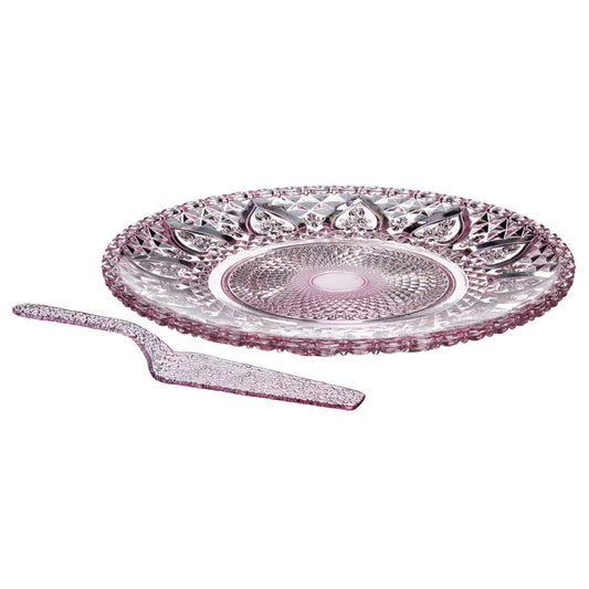 Molly Pink Glass Cake Plate And Slice