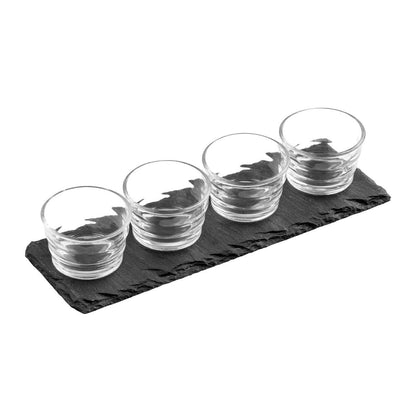 Preto 4 Ribbed Glass Bowls Slate Tray Set