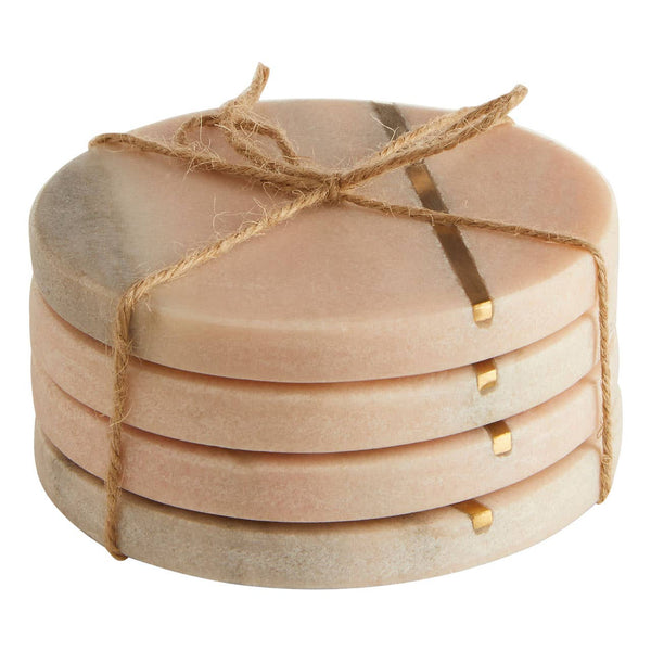 Kira Set of 4 Pink Marble Coasters With Gold Inlay