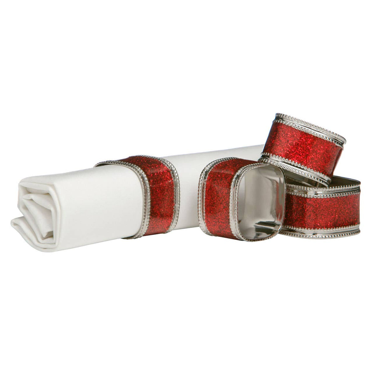 Set Of Four Red Glitter Napkin Ring