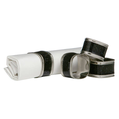 Set Of Four Black Glitter Napkin Rings