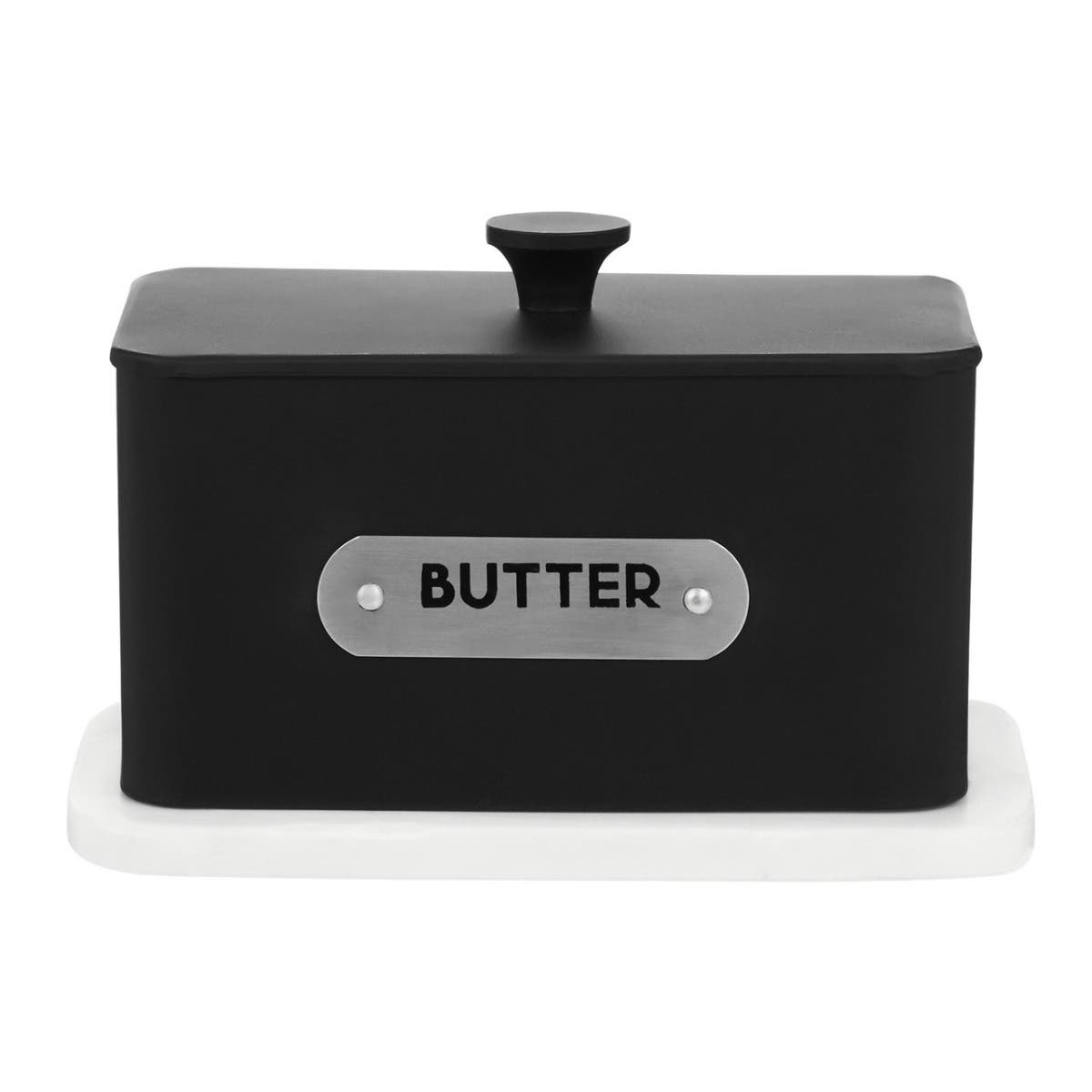 Liberty Black Enamel and White Marble Butter Dish