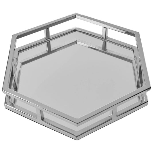 Herber Silver Finish Mirrored Hexagonal Tray