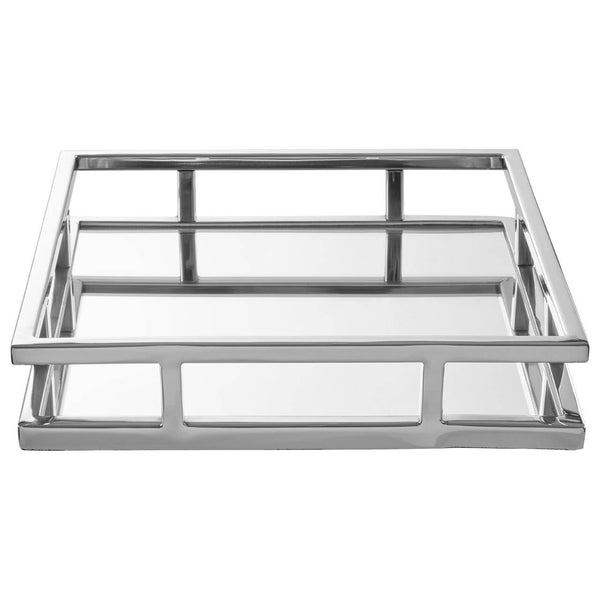 Cruzar Silver Finish and Mirrored Square Tray
