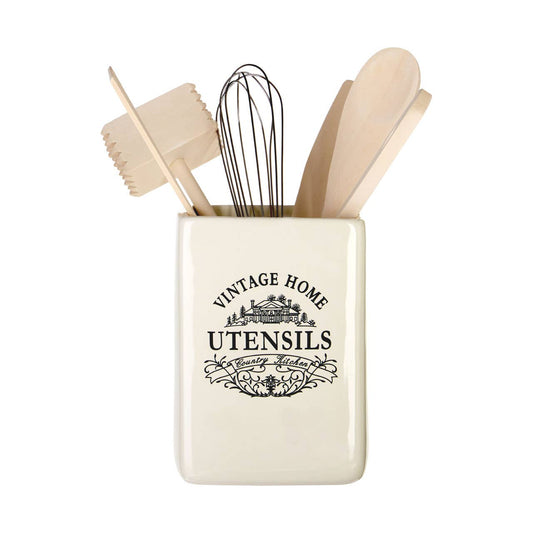 Vintage Home Cream Utensil Holder with 6 Utensils