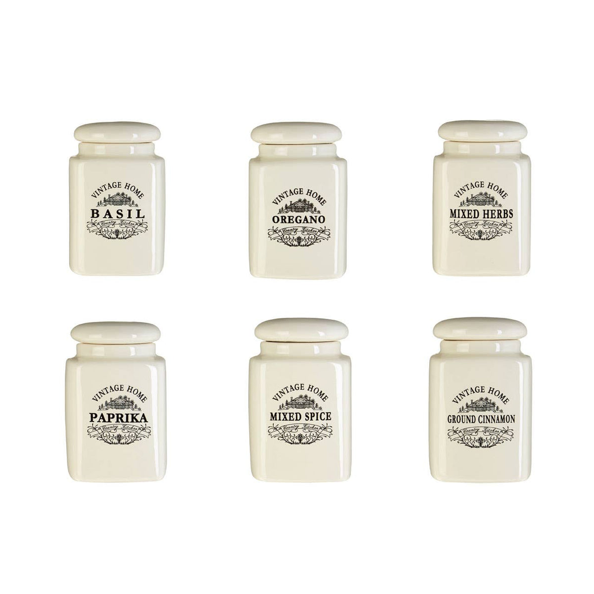 Vintage Home Set of Six Cream Spice Jars