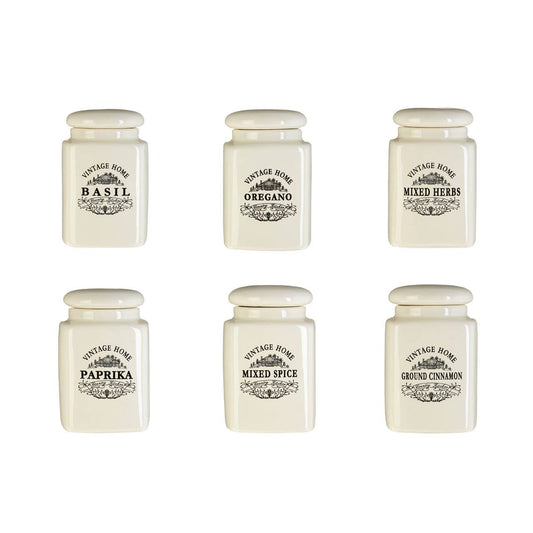 Vintage Home Set of Six Cream Spice Jars