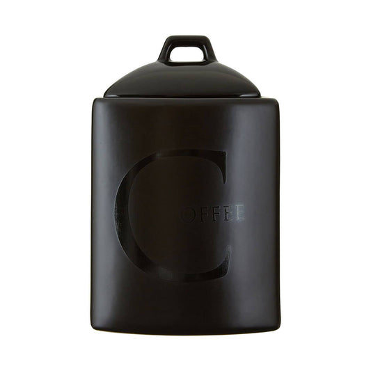 Black Text Stoneware Coffee Canister