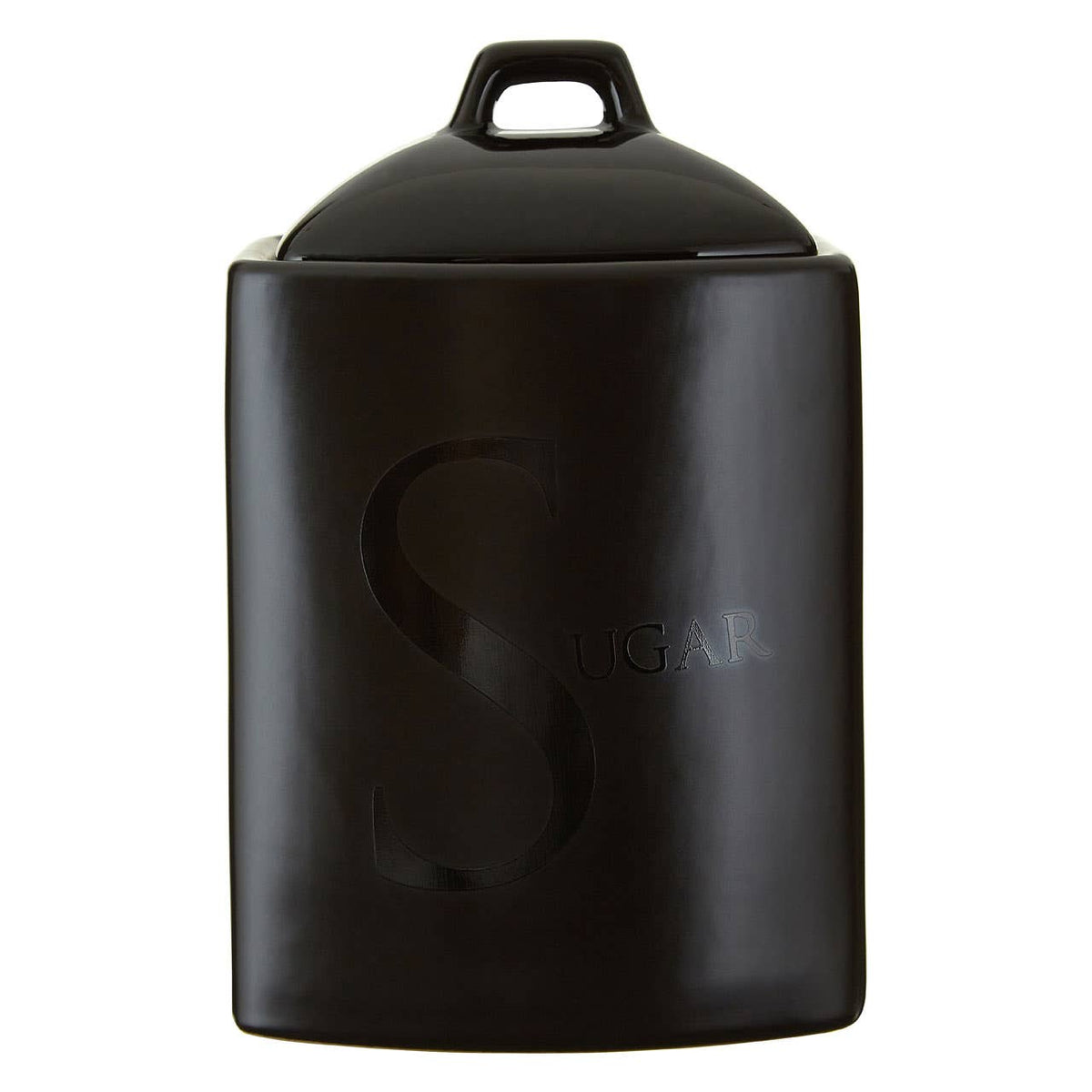 Black Text Stoneware Sugar Canister