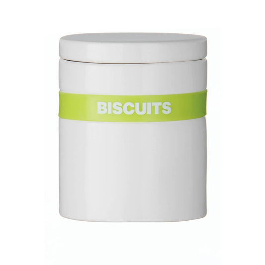 Keks White Biscuit Canister with Lime Green Silicone Band
