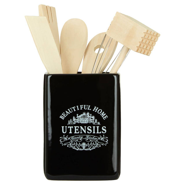 Vintage Home Black Utensil Holder with 6 Utensils
