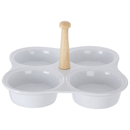 Dela 4 Section White Ceramic Snack Dish