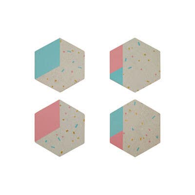 Mimo Set of 4 Hexagonal Patterned Cork Coasters