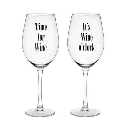 Verity Set of 2 Time For Wine Large Wine Glasses