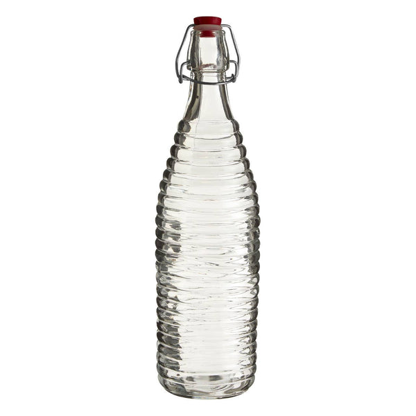 Dayla Clear Ribbed Glass 1000ml Bottle with Clip Stopper