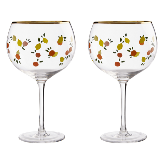 Mila Set Of 2 Citrus Design Gin Glasses
