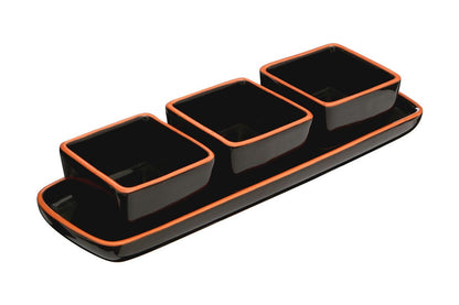 Calisto Terracotta Set of 3 Dip Bowls with Tray in Black