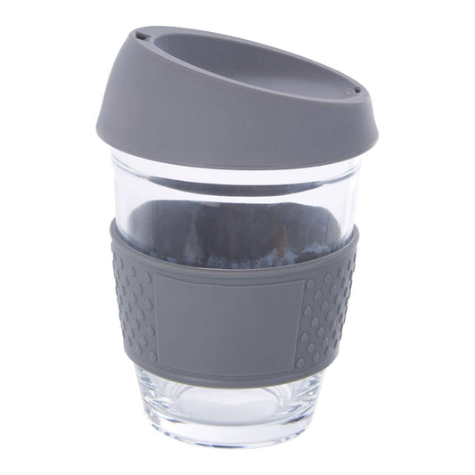 Mimo Glass Mug With Grey Silicone Band Lid