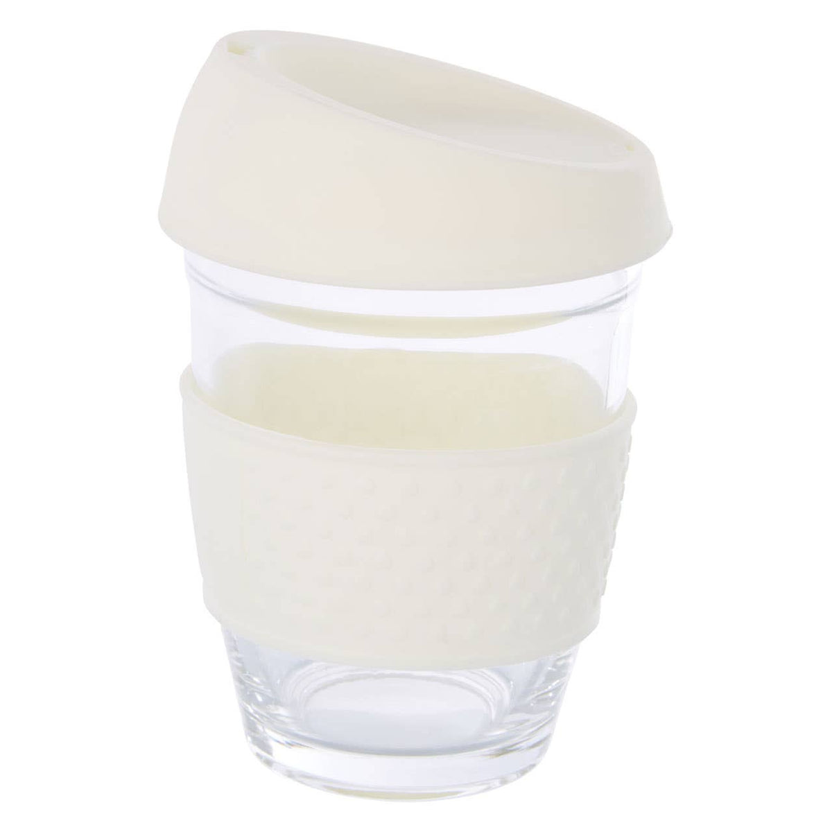 Mimo Glass Mug With Cream Silicone Band Lid
