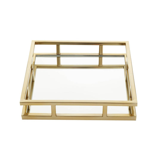 Cruzar Gold Finish and Mirrored Square Tray