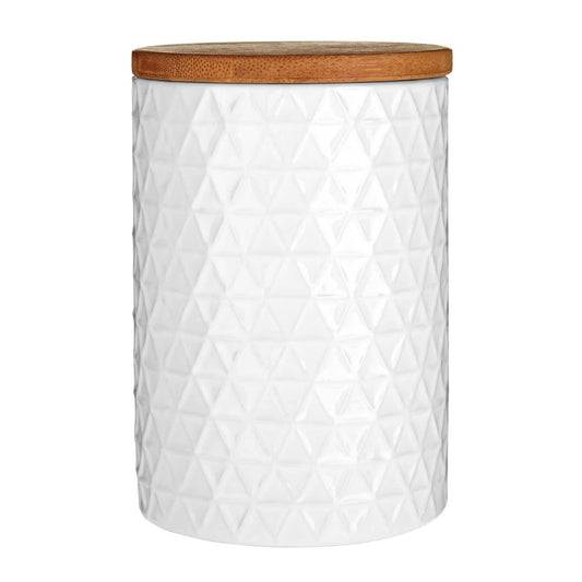 Geome 750mlWhite Canister with Bamboo Lid
