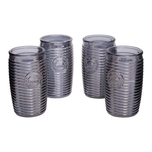 Dayla Set Of Four Grey Ribbed Glass Tumblers