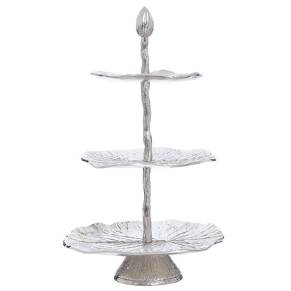 Salma Three Tier Lotus Leaf Silver Cake Stand