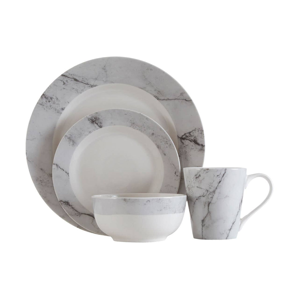 Avie 16 Piece White And Grey Marble Design Dinner Set
