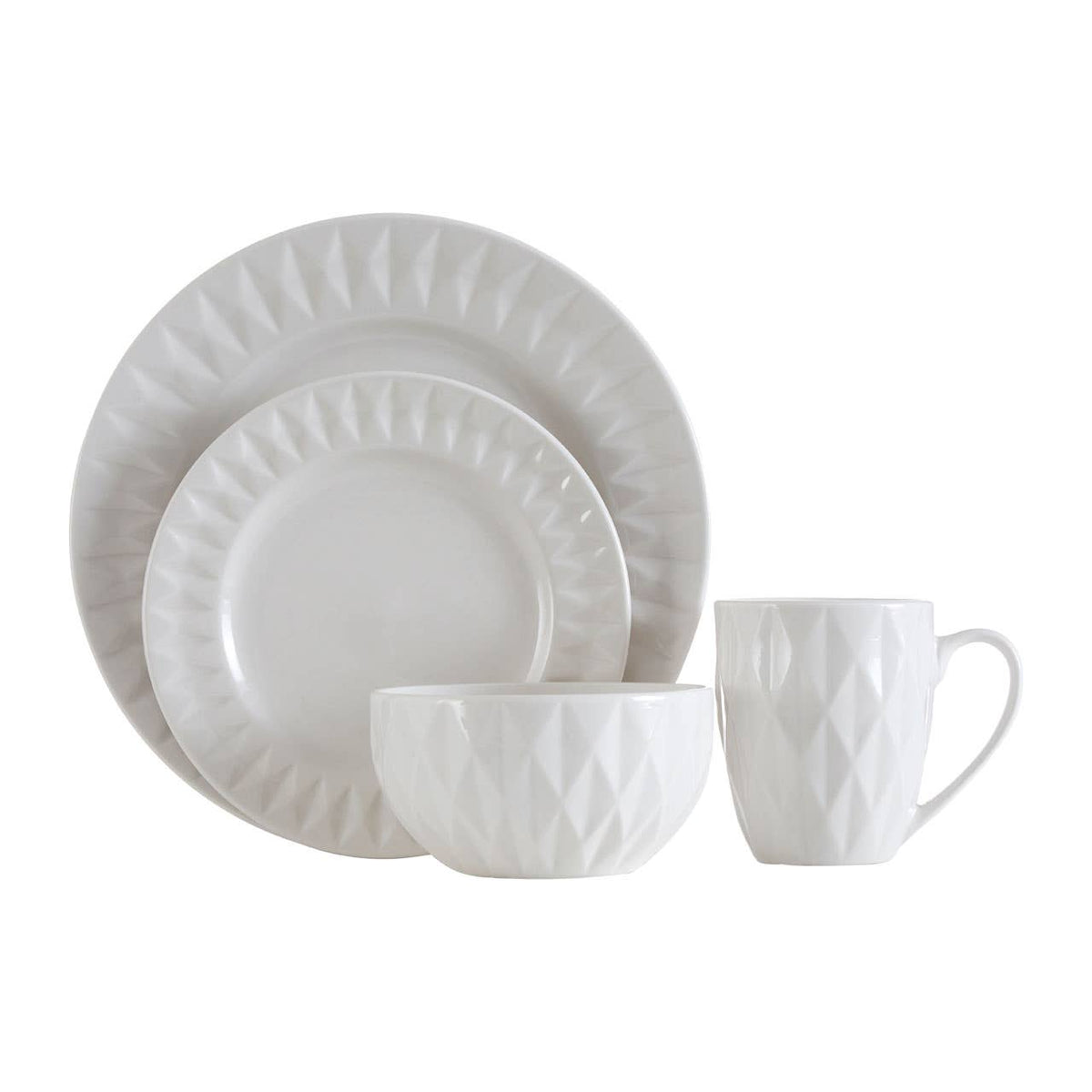 Avie 16 Piece Embossed Geo Dinner Set