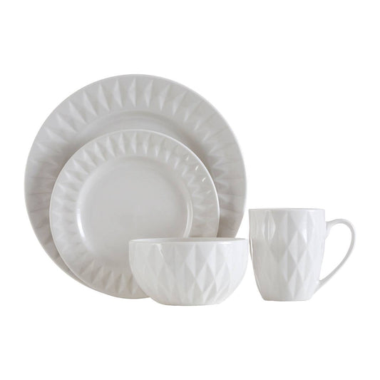 Avie 16 Piece Embossed Geo Dinner Set