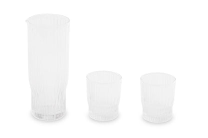 Juno Ribbed Glass And Jug Three Piece Set