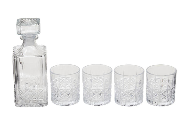 Dayla Diamond Pattern Decanter With Four Glasses