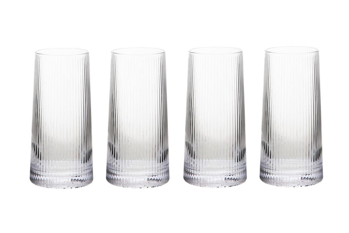 Set of Four Eldon Ribbed Clear Hi Ball Glasses MOB