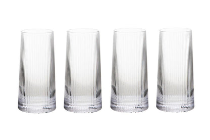 Set of Four Eldon Ribbed Clear Hi Ball Glasses MOB
