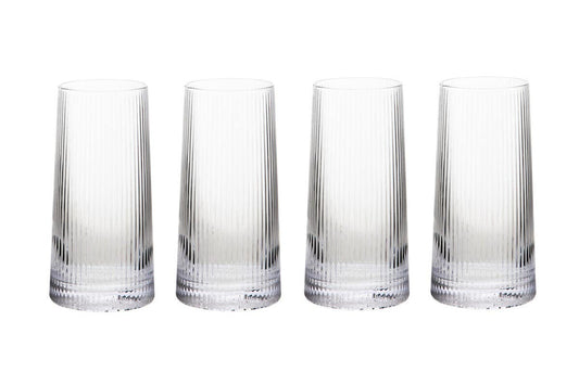 Set of Four Eldon Ribbed Clear Hi Ball Glasses MOB