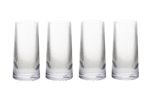Set of Four Eldon Ribbed Clear Hi Ball Glasses MOB