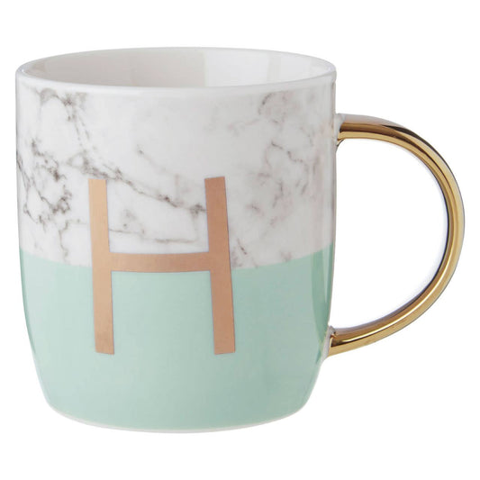 Frosted Deco Marble Effect and Pastel Green Monogram Mug, H