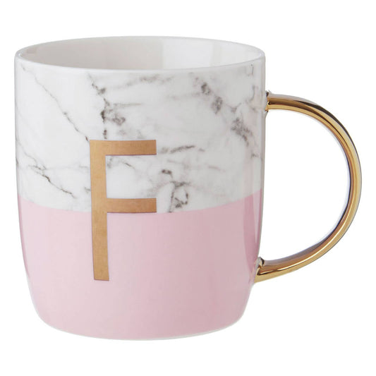 Frosted Deco Marble Effect and Pink Monogram Mug, F