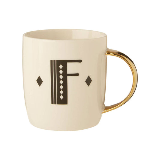 Diamond Deco White Monogram Mug, F