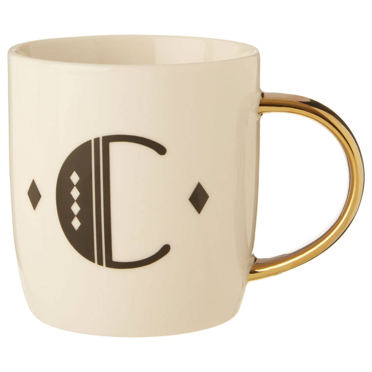 Diamond Deco White Monogram Mug, C