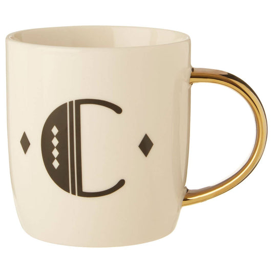 Diamond Deco White Monogram Mug, C